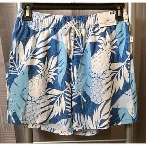 Vintage Summer Teal Tropical Pineapple Mens Swim Trunks Mesh Lining Size Med NWT